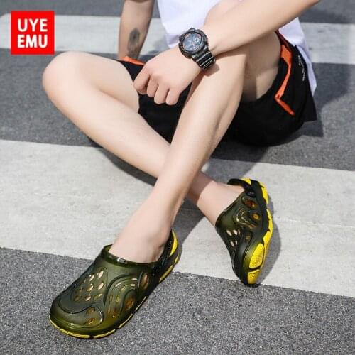 UYEEMU Slippers Mens Summer Beach Trend To Wear Baotou Cave Beach Odor-Resistant Sandals Outside In Rainy Weather Size 39-45