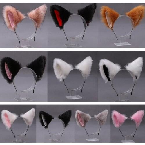 Women Anime Furry Animal Kitty Cat Ears Headband Kawaii Lolita Maid Hair Hoop Halloween Cosplay Party Fancy Headwear