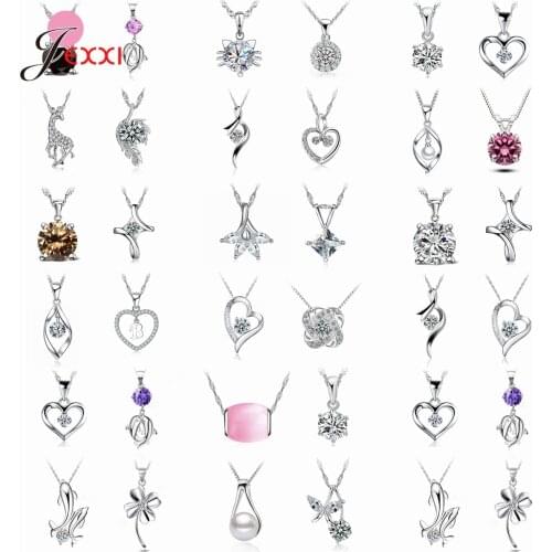 4pcs/Lot 925 Sterling Silver Cubic Zirconia Pendant Necklace For Women Girl Birthday Wedding Engagement Party Gifts Jewelry