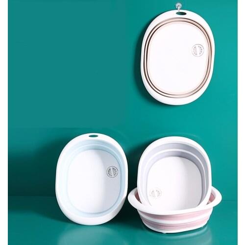 Portable Basin Foldable Vegetable Washing Blue Drain Basket Plastic Multi-purpose Travel Durable Plastic Washing Face Feet Basin