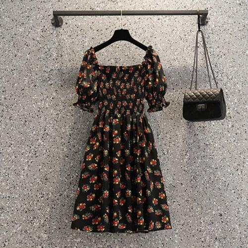 Plus Size 5XL Vintage Vestidos Flora Print Summer Dress Women 2021 Puff Sleeve High Waist Slash Neck Backless Sexy Dresses