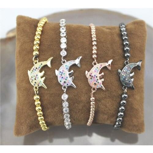 Adjustable 10pcs/lot New fashion cz bracelet, colorful and lovely cz dolphin shape connector component,handmade bracelet jewelry