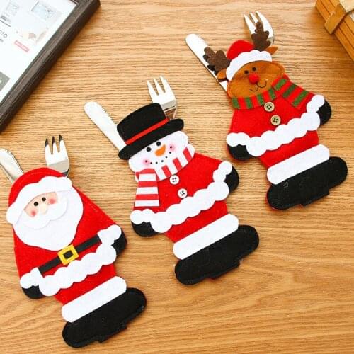 Merry Christmas Decoration Cutlery Suit Silverware Holders Knifes Forks Bag New Year Santa Claus Dinner Decor Home Decoration