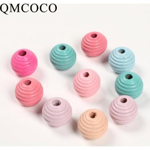 DIY 20Pcs/Pack Colorful Carved Thread Wooden Beads Handmade Custom Fashion Decorations Crafts Jewelry Baby Toys Accessories