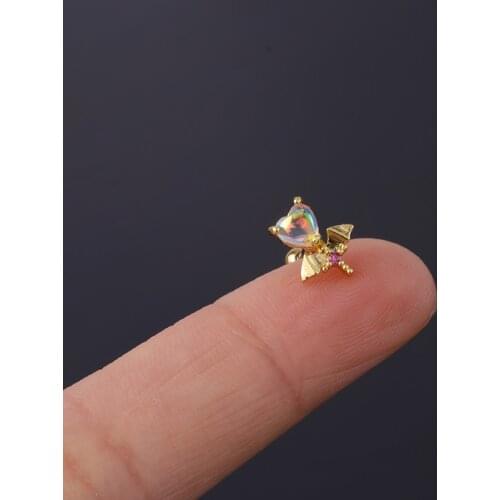 1 PCS Cute Small Shiny Zircon Stone Wing Shape Ear Cartilage Stud Cuff Earring Simple Copper Steel Helix Bar Ball Ear Jewelry