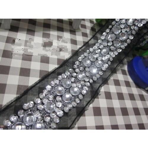 Mesh Rhinestone Beaded lace trim, rhinestones apliques cristales trim parches sew on lace trimming motif patches for clothing