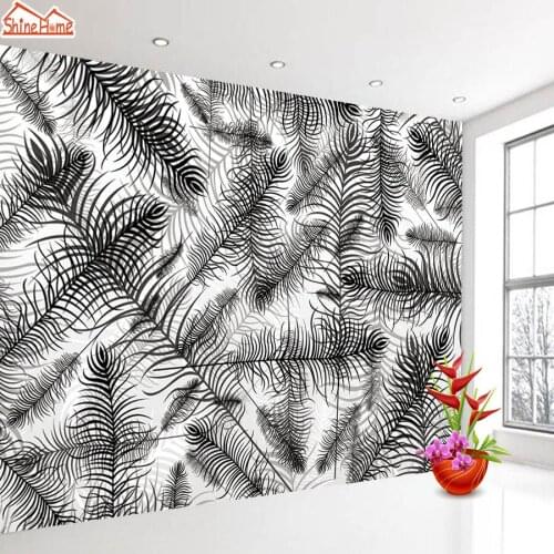 ShineHome-Black and White Leaf 3d Wallpapers for 3 d Dinning Living Room Photo Wall Paper Mural Rolls Wallpaper Home Decoration