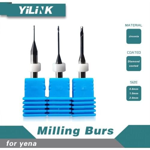 3pieces dental lab tools milling burs for zirconia yena Coated/diamond coated milling cutter 0.6mm/1.0mm/2.0mm for zirconia