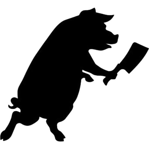 PIG WITH BUTCHER KNIFE Fun Car Sticker Motorcycle Vinyl Decal Black/Silver 14.4X13CM T-00246