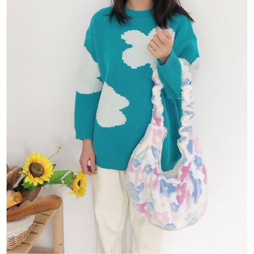 Youda Winter Plush Large Capacity Sweet Casual Fold Dumplings Bags Women Wools Crossbody Bag Book Shoulder Pack for Girl