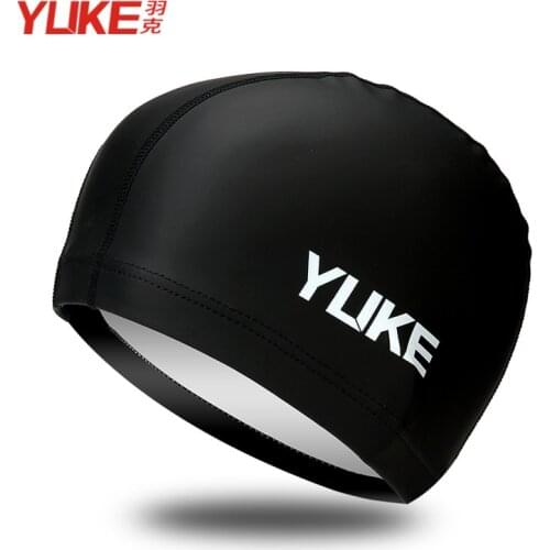 YUKE Elastic Waterproof PU Fabric Protect Ears Long Hair Sports Swim Pool Hat Swimming Cap Free size for Men & Women Adults