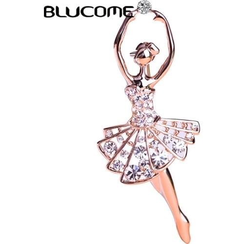 Blucome Fashion Figure Brooch Crystal Ballet Girl Brooches Women Children Dress Hat Clip Clothes Jewelry Gift Party Accessories