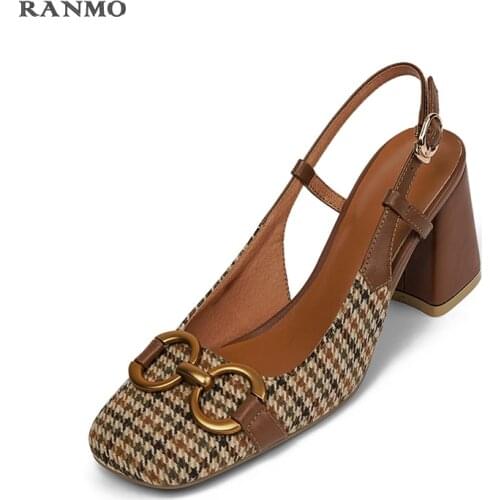 Summer New Style Womens Sandals French Vintage High Heels Womens Sandals Square Head Elegant Shoes Womens Leather Sandals