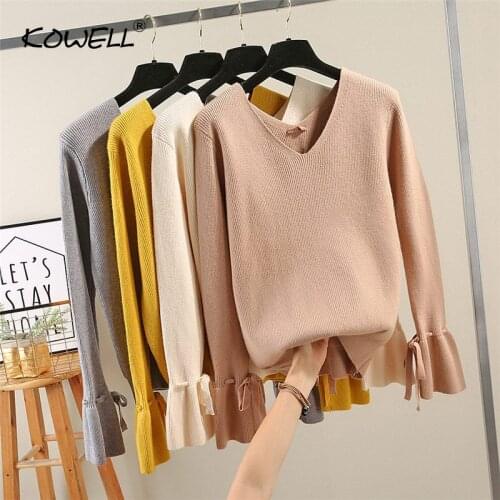 New Style Four Colors V Neck Sweater Women Jumpers Autumn Winter Pullovers Casual Tops Long Sleeve Knitted Sweaters pull femme