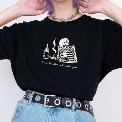 Summer Harajuku Punk Goth skull cartoon Letter print casual Top Ulzzang Hip Hop Gothic Chic Fun Streetwear vintage women T-shirt
