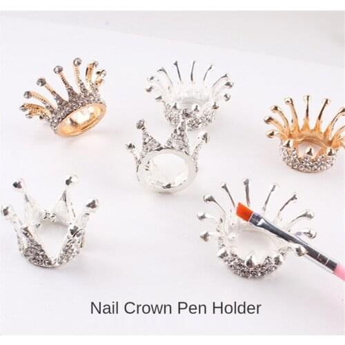 1pc Retro Manicure Brush Pen Holder Nail Art Brush Painting Pen Diamonds Crown Shape Pen Brush Holder Nail Art Accessories Tools