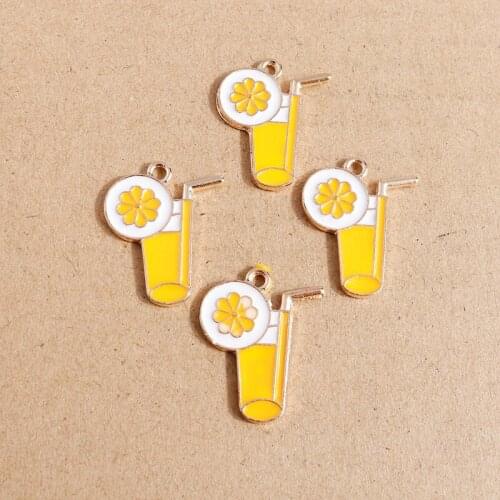 10pcs 25*27mm Drink Charms Alloy Enamel Orange Juice Charms Pendants for Making Necklaces Earrings Keychain DIY Jewelry Findings