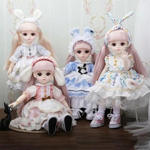 30cm Doll 6 Points BJD Princess Series Doll 13 Joints Movable 4D Eyes Fashion Dress Up Golden Pink Mid-length Wig Girl Toy Gift