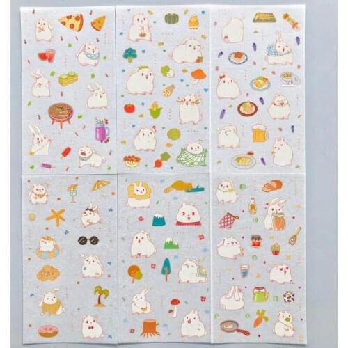 6 Sheets/Pack Cute Rabbit Moods Paper DIY Decortive Stickers Kids Student Handbook Diary Decoration