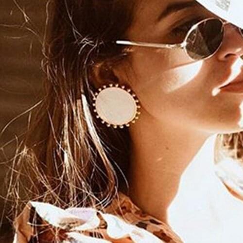 Black White Red Solid Color Enamel Big Stud Earrings For Women Sun Shaped Stud Earring Minimalist Geometric Circle Stud Earring