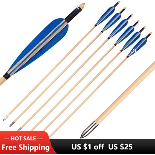 Toparchery Wooden arrows 31.5inch OD 8mm Arrows Turkey Feather for Recurve Bow Archery Shooting Target Practice Arow