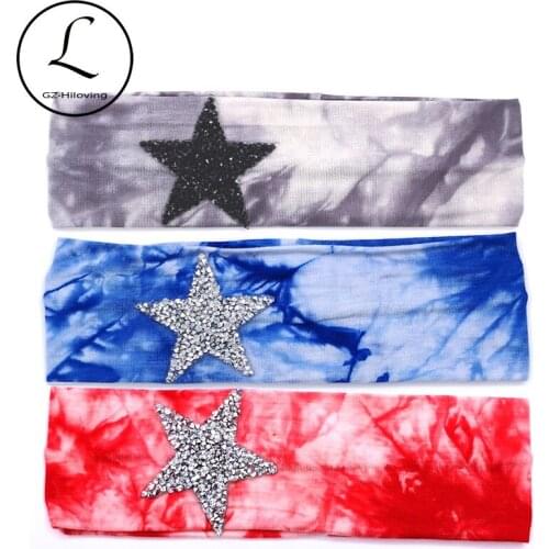 Baby Silver Rhinestones Star Cotton Headband Turban For Girls Toddlers Stretch Tie Dye Printing hairband Accessories Kids Stuffs