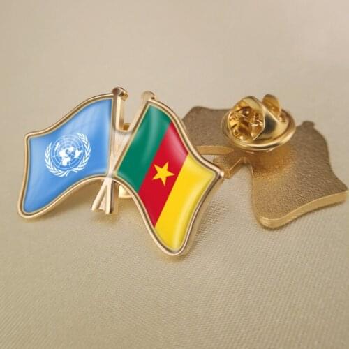 United Nations and Cameroon Crossed Double Friendship Flags Lapel Pins