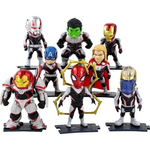 8pcs/set 10cm Avengers Captain America Iron Man Ant Man Spiderman Q Version Superhero Doll PVC Action Figure Toys