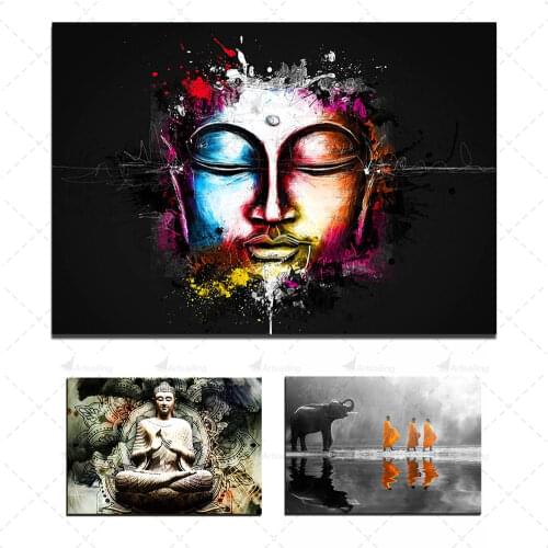 HD Printed 1 Piece Canvas Art Buddha Watercolor Face Painting Prints Framed Wall Pictures For Living Room Free shipping NY-7162C