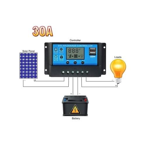 ALLMEJORES Solar panel Controller 12V/24V Auto 30A PWM Charging Controller LCD display for solar system mobile phone