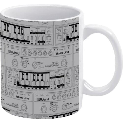 TB-303 Bass Line Wireframe White Mug New Good Quality Print Mug 11 Oz Coffee Cup 33 Tb 33 Club Controller Acid House Techno Cla