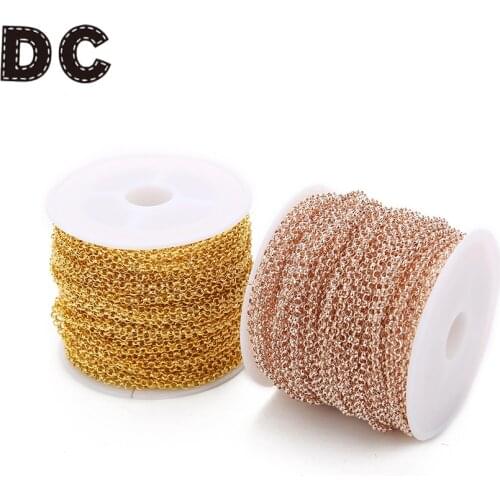 DC New 10yards/roll 2/3mm Dia Rose Gold Silver Color Iron Metal O Shape Link Chains for Necklaces Bracelets DIY Jewelry Making