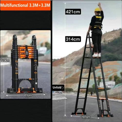 3.3*3.3M multifunctional foldable deformable telescopic aluminum alloy herringbone/I-shaped ladder/straight ladder anti-tilt
