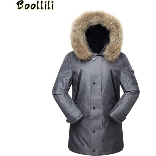High Quality Real Fur Collar Long Down Jacket Men Windproof White Duck Down Jacket Men Russia Winter Jacket Men -40 Degree