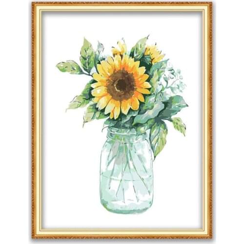 Flower Sunflower DIY 11CT Embroidery Cross Stitch Kits Needlework Craft Set Cotton Thread Printed Canvas Home Decoration On Sale