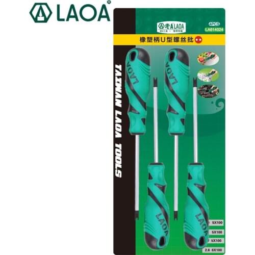LAOA 4PCS Special "U" shape S2 Alloy Steel Screwdriver set Gongniu Screwdriver Double Color Handle Screwdriver Bolt driver