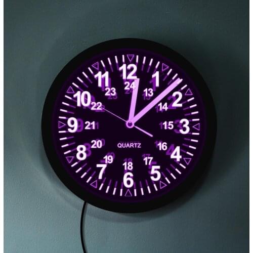 Vintage Design 24 Hours Display Zulu Time Wall Clock Army Navy Marine Timing Night Lamp Military Pattern 3D LED Saat