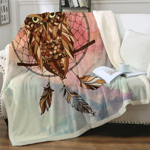 2020 New Owl Dreamcatcher Blanket Microfiber Bohemia Plush Sherpa Fleece Throw Blanket on Bed Galaxy Fashion Blanket