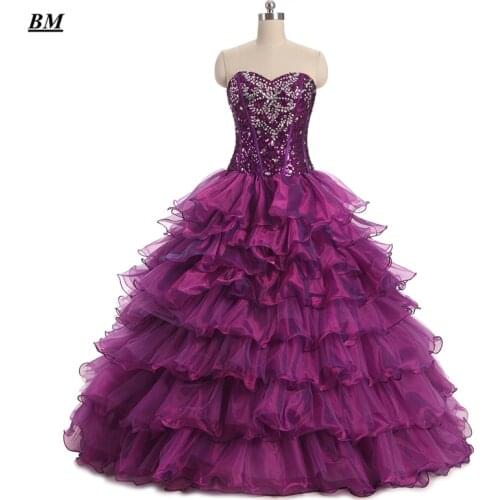 New Stock Purple Cheap Quinceanera Dresses 2019 Ball Gown Beaded Sweet 16 Dresses Formal Prom Party Gown Vestido De 15 Anos BM41