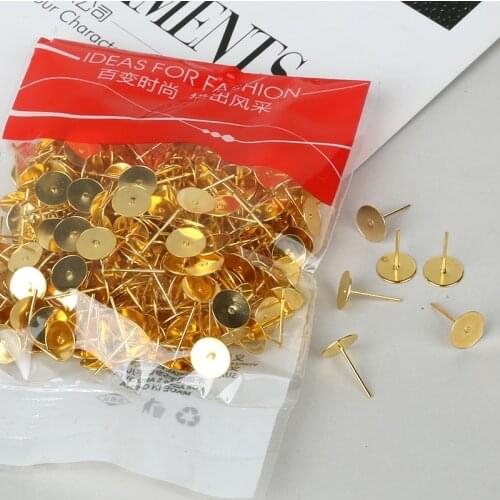 20-500pcs/lot Gold/Silver/Bronze Color Earring Base Cabochon Cameo Settings Ear Post Earring Findings for DIY Jewelry Making