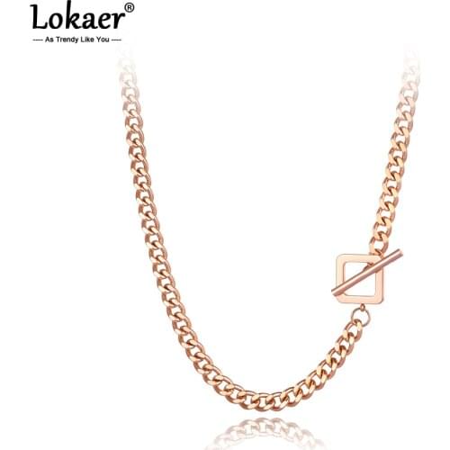 Lokaer Titanium Stainless Steel Charm Pendant Necklaces Jewelry Hiphop/Rock Link Chain Necklace For Women Men N21007