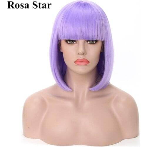 Rosa Star Bob Wigs 12 Inches Synthetic Hair With Bangs For Wome Cosplay Party Costume Wig