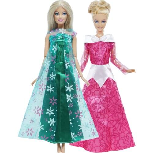 2 Pcs/Set Princess Dress Fairy Tale Gown Wedding Party SKirt Clothes for Barbie Doll Baby Girl DIY Accessories Playhouse Toy