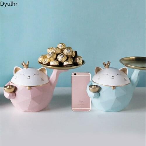 DyuIhr Creative Animal Cat Storage Tray Resin Crafts Housewarming Gift Home Living Room Desktop Entrance Key Storage Decoration