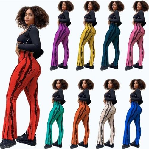 Casual Long Flare Pants Women Sexy Trumpet Trousers Fashion Printed Autumn Spring Bottoms High Waist Leggings Streetwear 2021