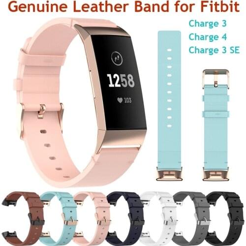 Bands for Fitbit Charge 3/4 Band with Genuine Leather Wristbands for Fitbit Charge 3 SE Adjustable Classic Smart Watch Accessory