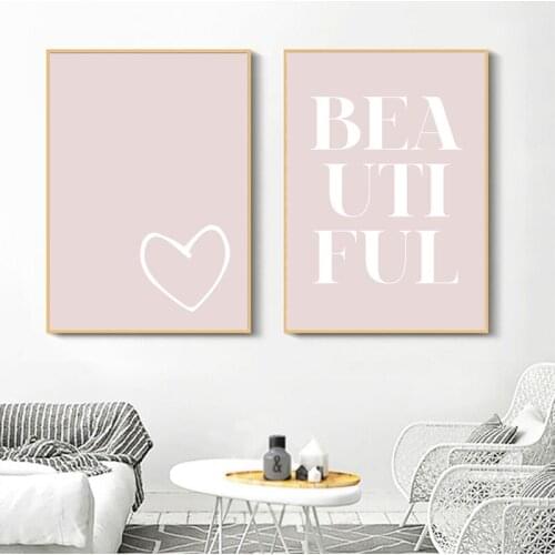 Blush Pink Love Heart Wall Art Print Girls Nursery Canvas Painting Beautiful Pastel Pink Poster Minimalist Bedroom Home Decor