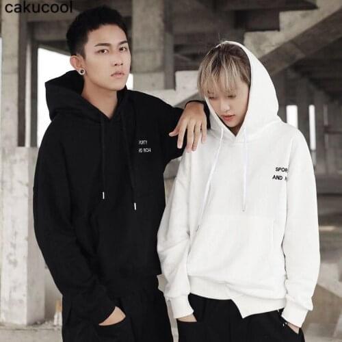 Cakucool 2019 spring simple letter embroidery sweater men and women couple hooded black and white loose pullover shirt