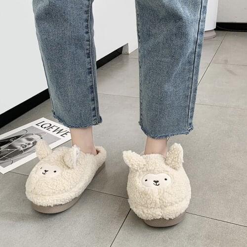 Lamb Wool Alpaca Warm Cotton Slippers 2021 Autumn/Winter Wooly Drag Women Slippers Thick Bottom Indoor Home Slippers Flat Shoes