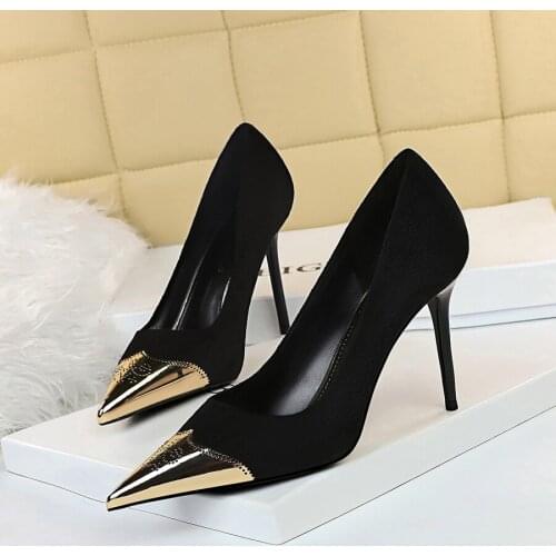 BIGTREE Shoes Sexy Stiletto Woman Pumps Suede Women Shoes Metal Pointed Toe Women Heels Ladies Shoes Career Office Shoes Female
